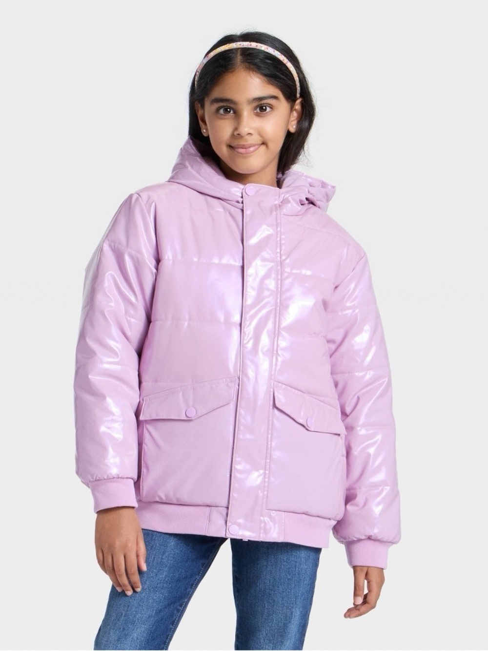 Girls' Hooded Puffer Jacket - Cat & Jack - L